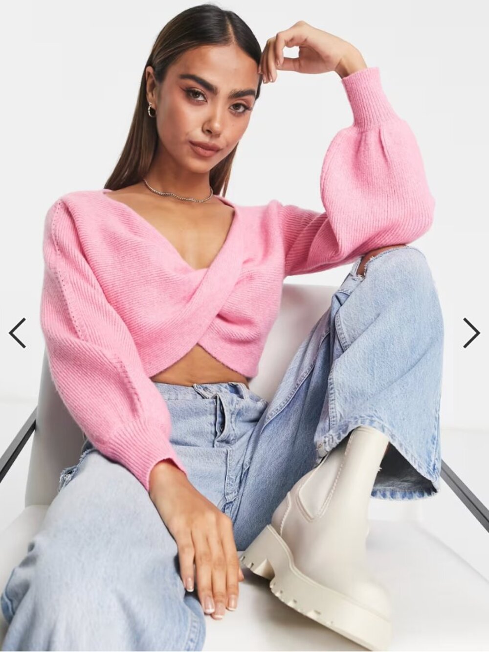 NWT Miss Selfridge wrap sweater in pink from asos cropped twist detail